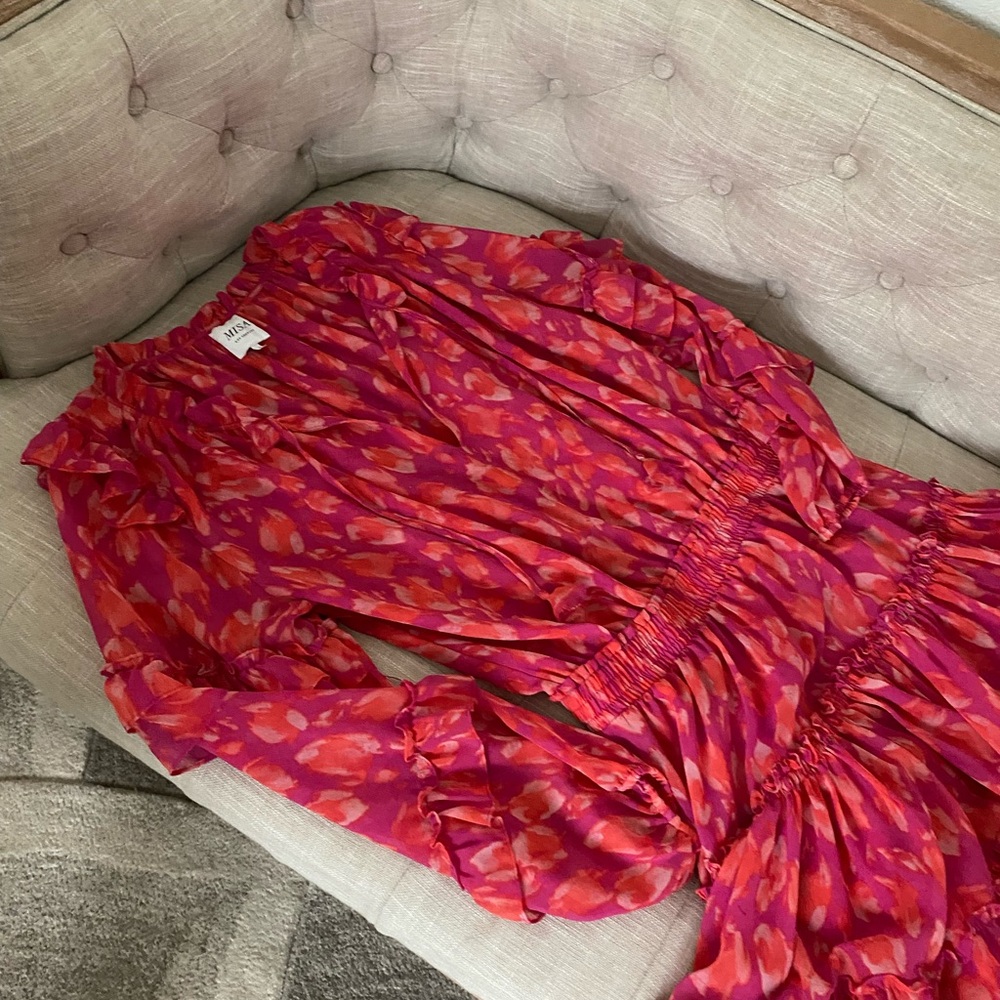 MISA Los Angeles long sleeve ruffle mini dress - Picture 3 of 6